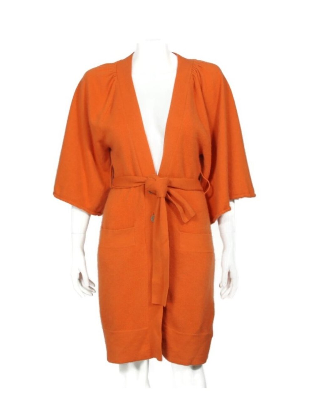 EPHEMERE Pumpkin Orange Angel Sleeve Button up Cardigan Sweater Womens sz M /927